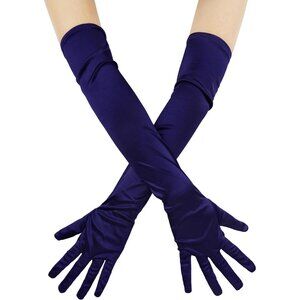 Women's Evening Navy Long Satin Gloves Elbow Length Formal Party Prom Wear